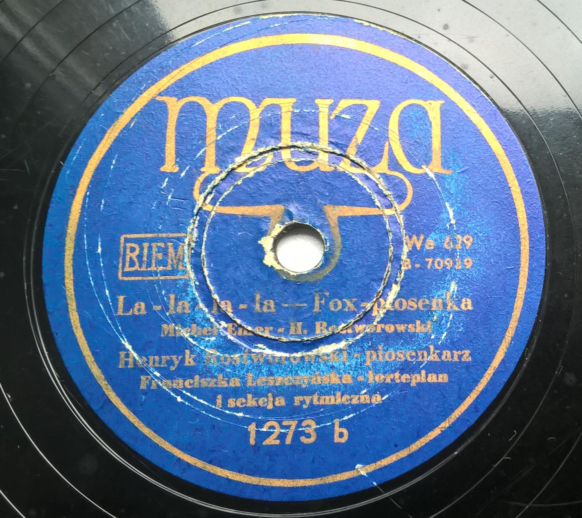 Płyta szelakowa Muza - Swing-fox "Jestem zawsze rad" oraz Fox-piosenka "La - la - la - la"