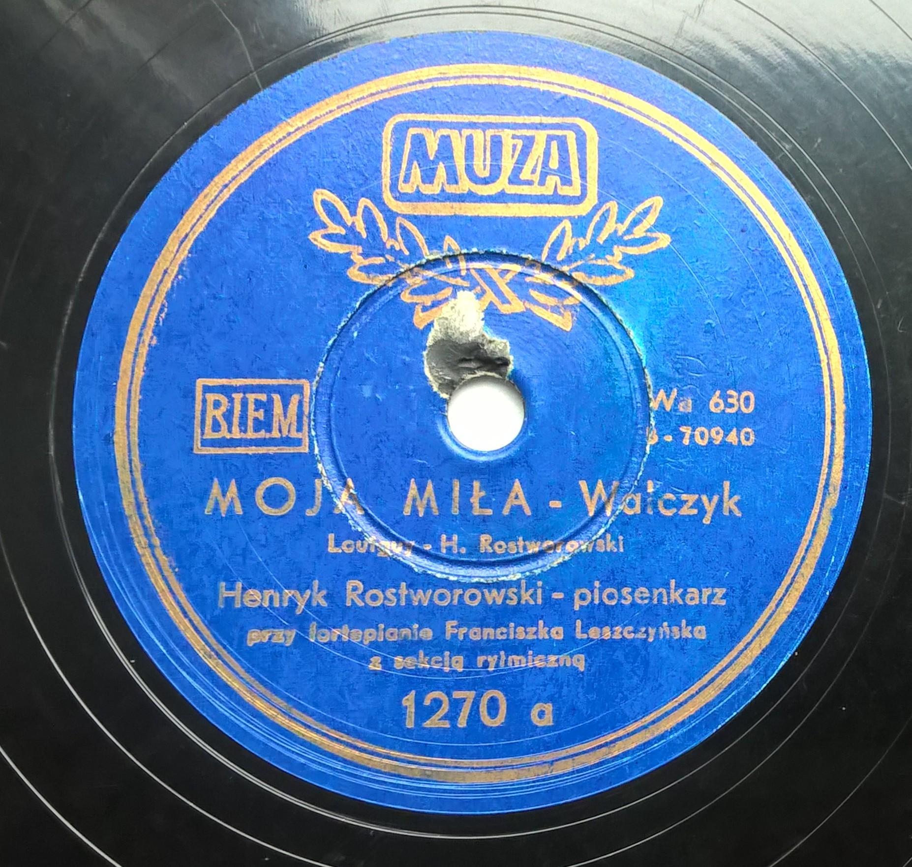 Płyta szelakowa Muza - Walczyki: "Moja miła" oraz "Błahy walczyk"