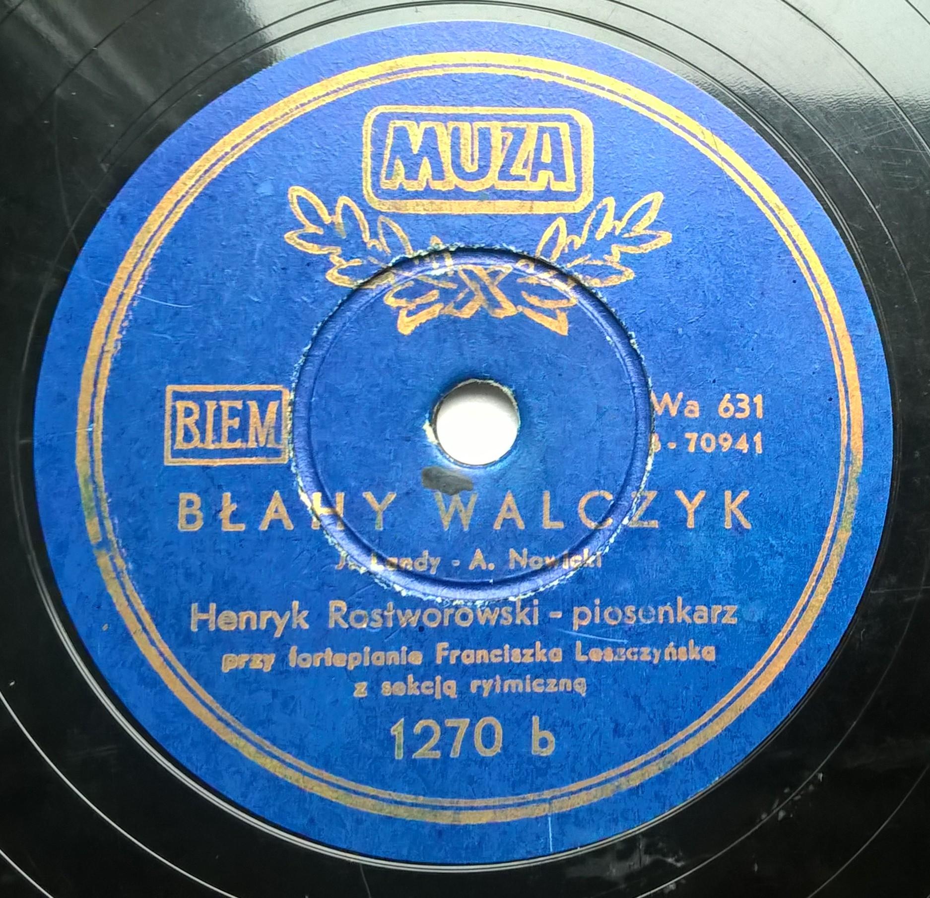 Płyta szelakowa Muza - Walczyki: "Moja miła" oraz "Błahy walczyk"