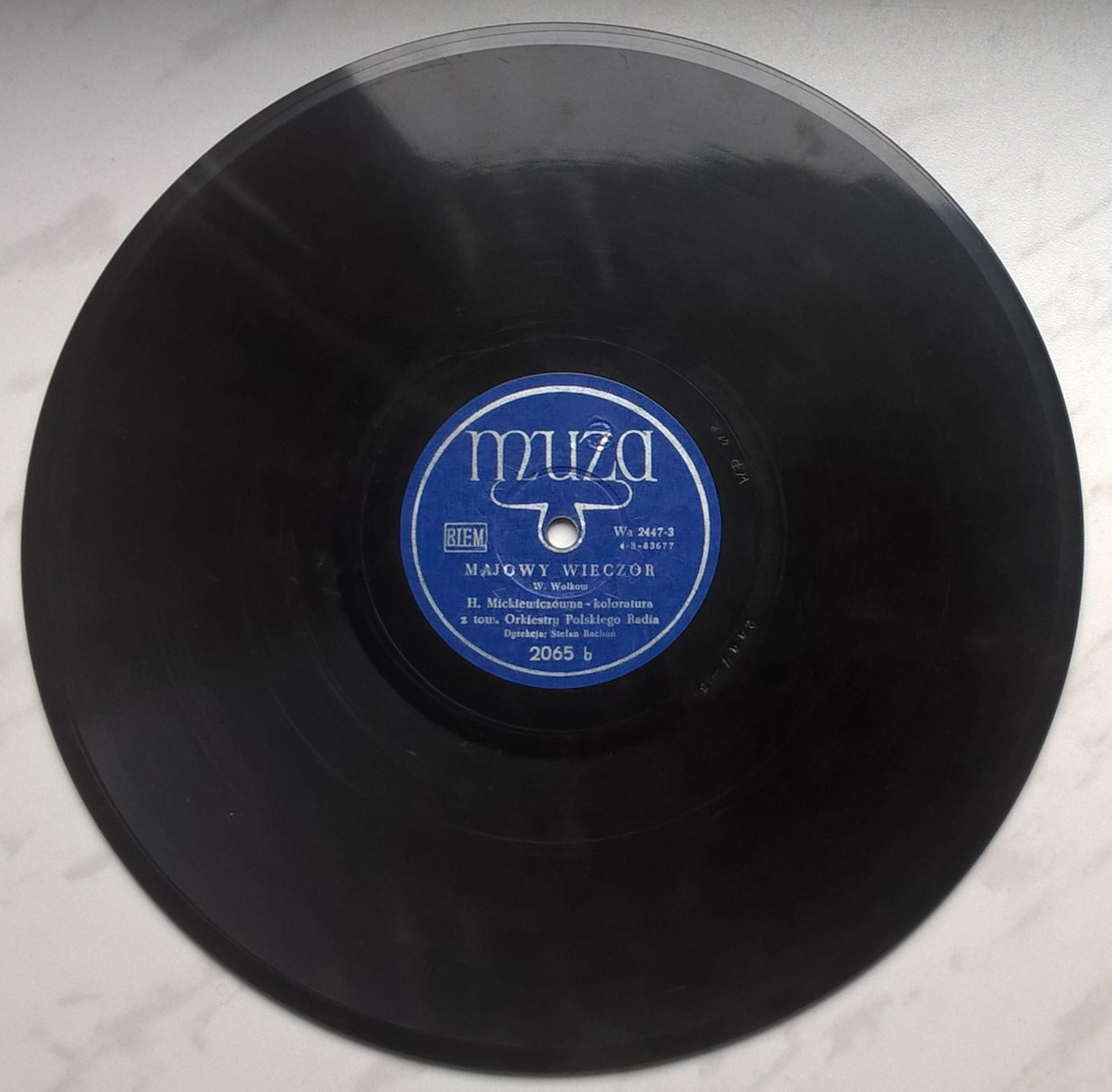 Płyta szelakowa Muza - "Walc księżycowy" oraz "Majowy wieczór" - śpiewa H. Mickiewiczówna