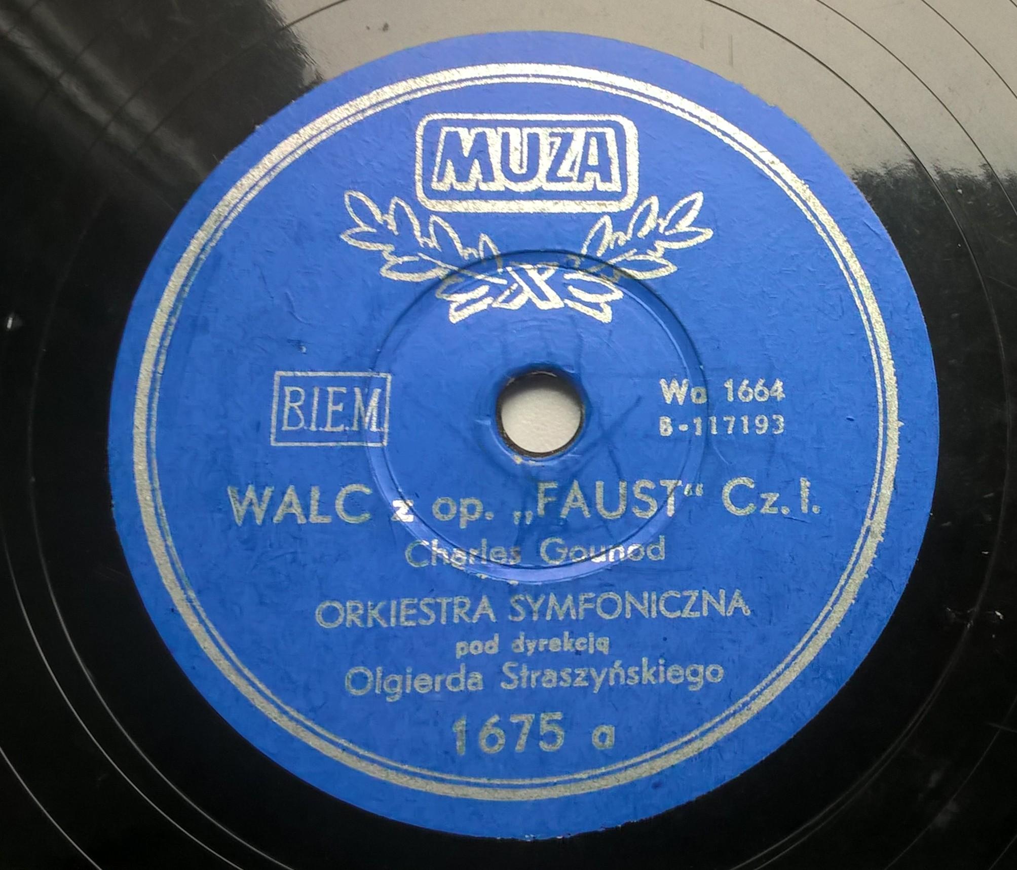 Płyta szelakowa Muza - "Walc z op. FAUST" Charles Gounod