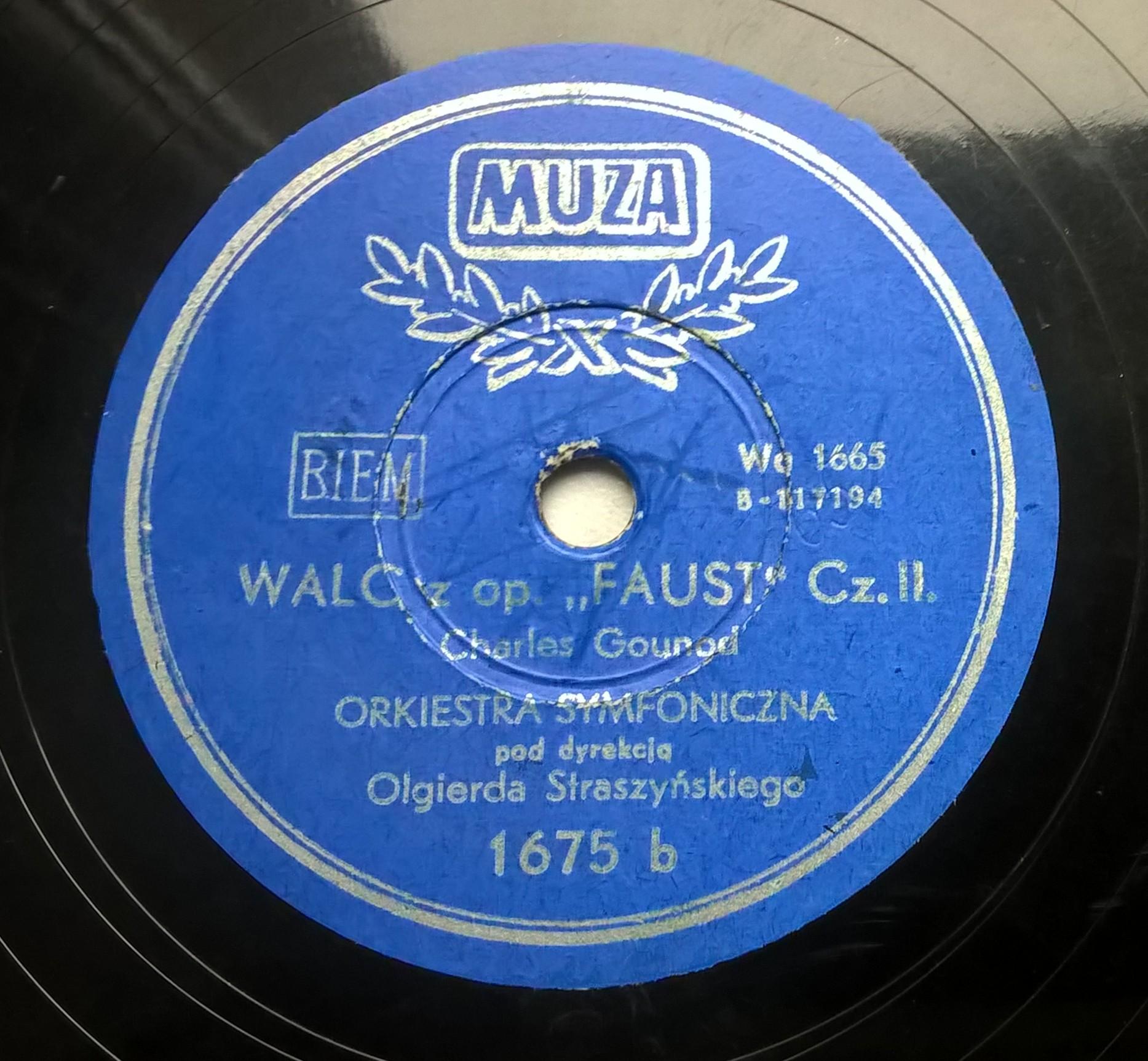 Płyta szelakowa Muza - "Walc z op. FAUST" Charles Gounod
