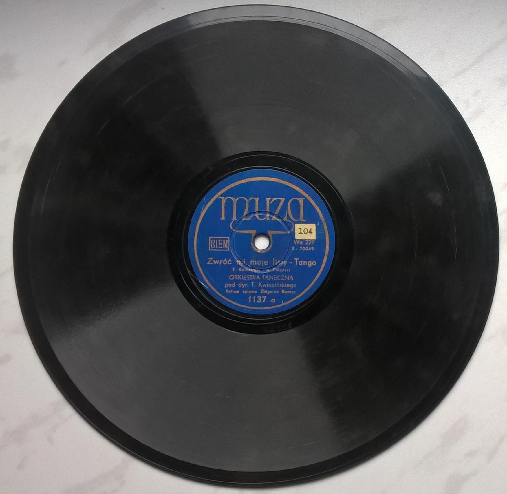Płyta szelakowa Muza - tango: "Zwróć mi moje litery" oraz "Tango"