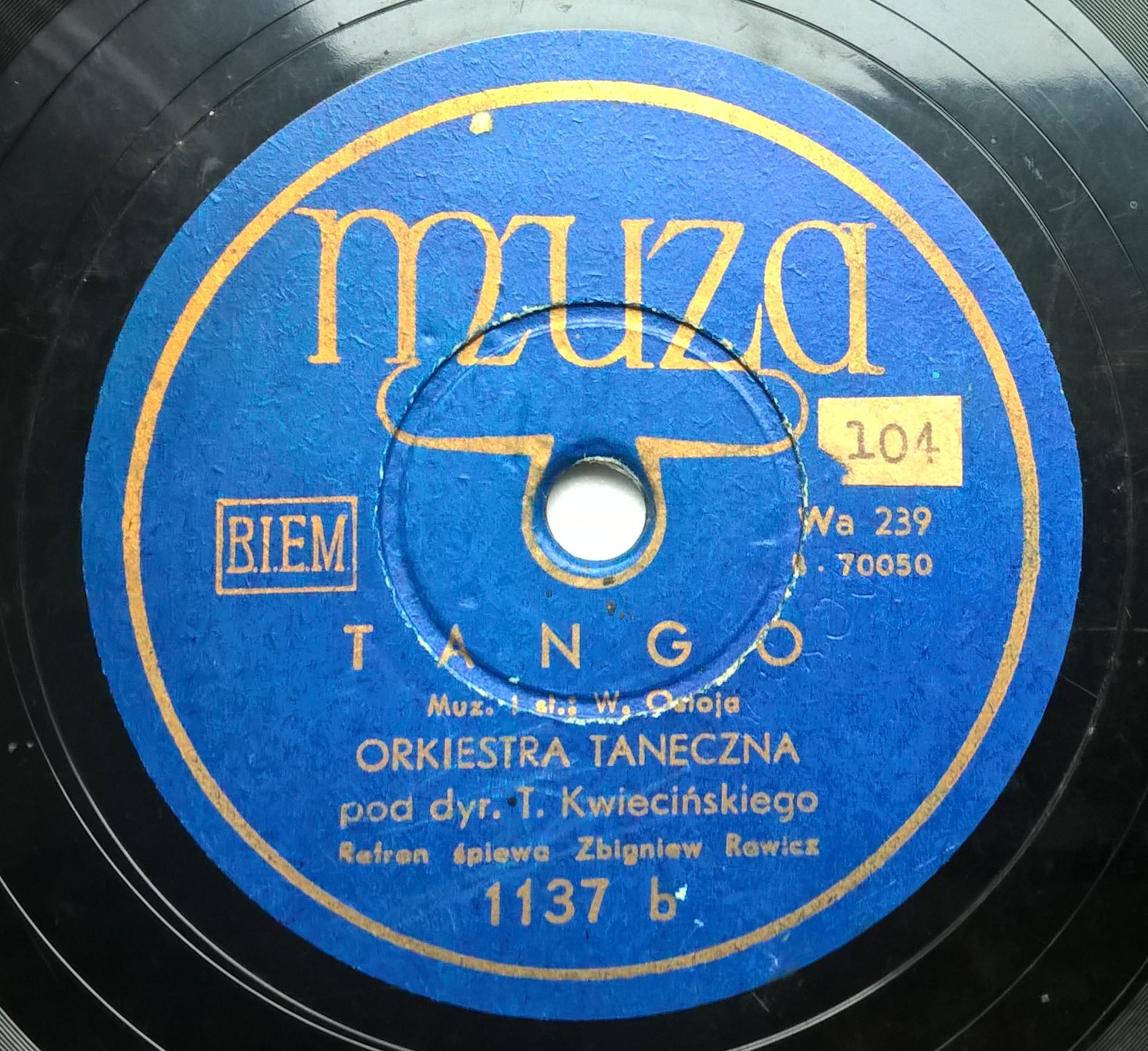 Płyta szelakowa Muza - tango: "Zwróć mi moje litery" oraz "Tango"