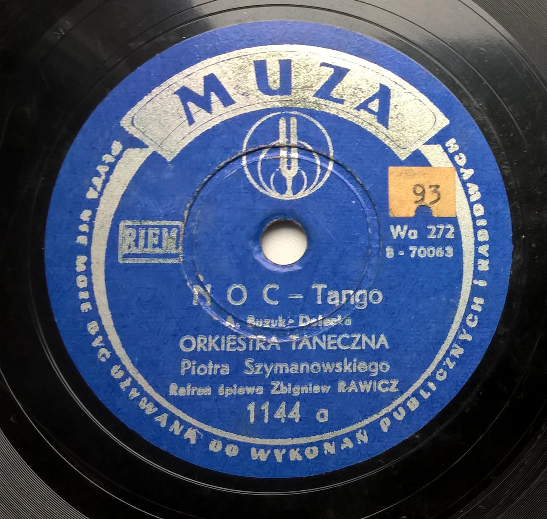 Płyta szelakowa Muza - tango "Noc" oraz walc angielski "Gdy miłość obudzi się w nas"