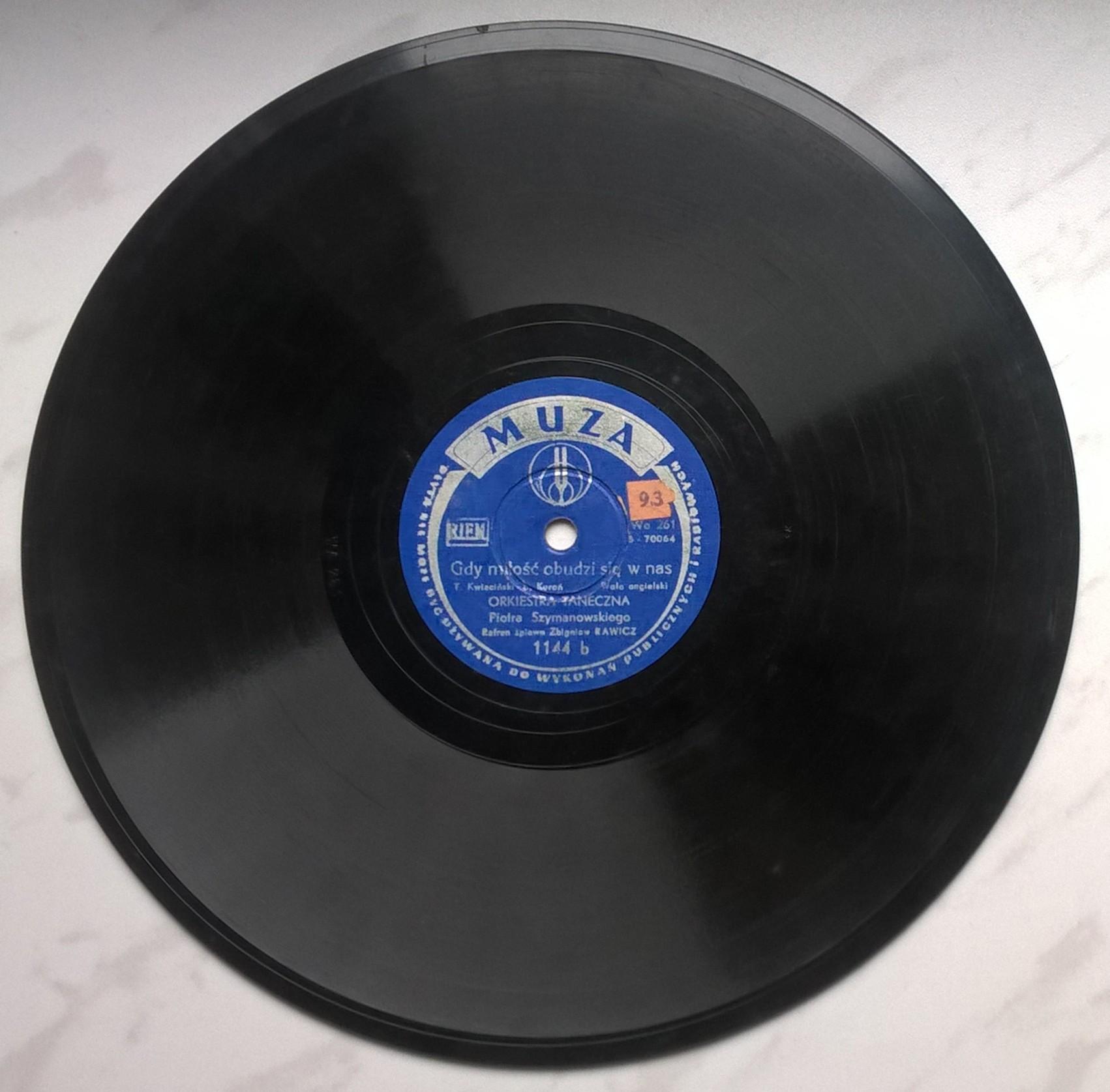 Płyta szelakowa Muza - tango "Noc" oraz walc angielski "Gdy miłość obudzi się w nas"