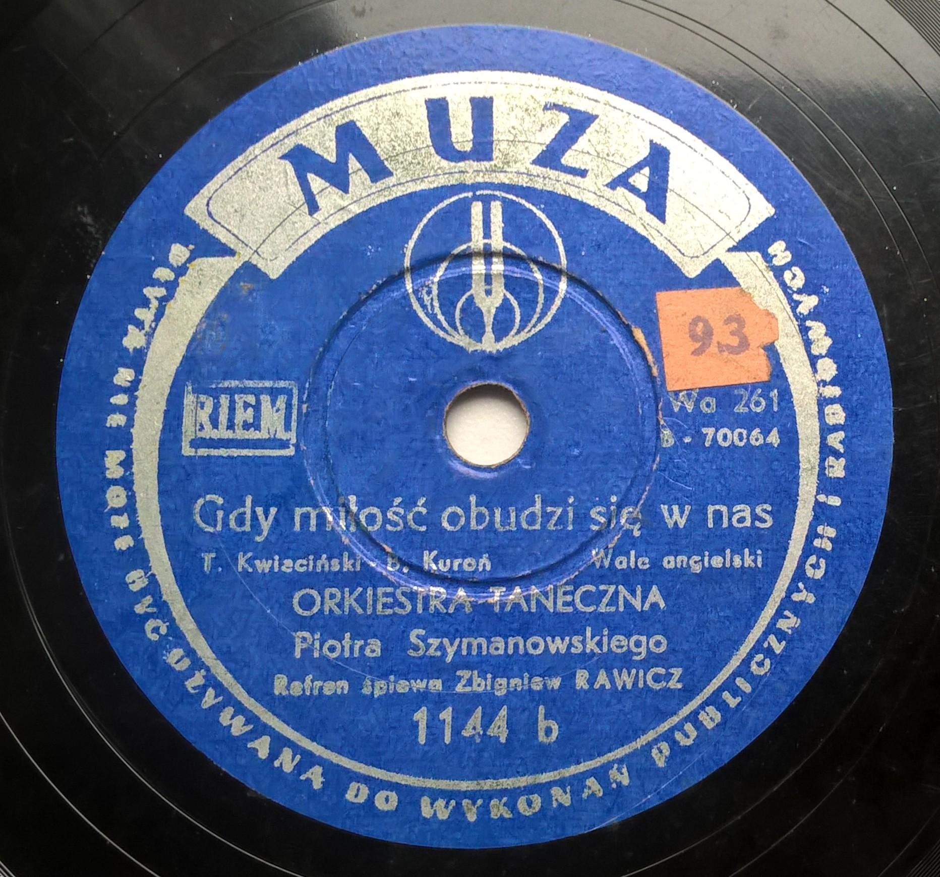 Płyta szelakowa Muza - tango "Noc" oraz walc angielski "Gdy miłość obudzi się w nas"