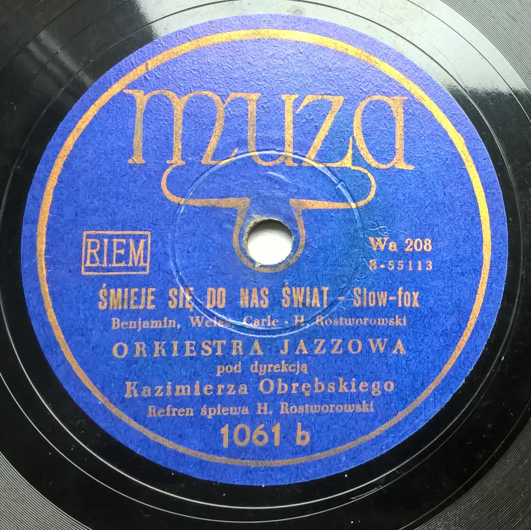 Płyta szelakowa Muza - Fox-swing "Mów mi Ty" oraz Slow-fox "Śmieje się do nas świat"