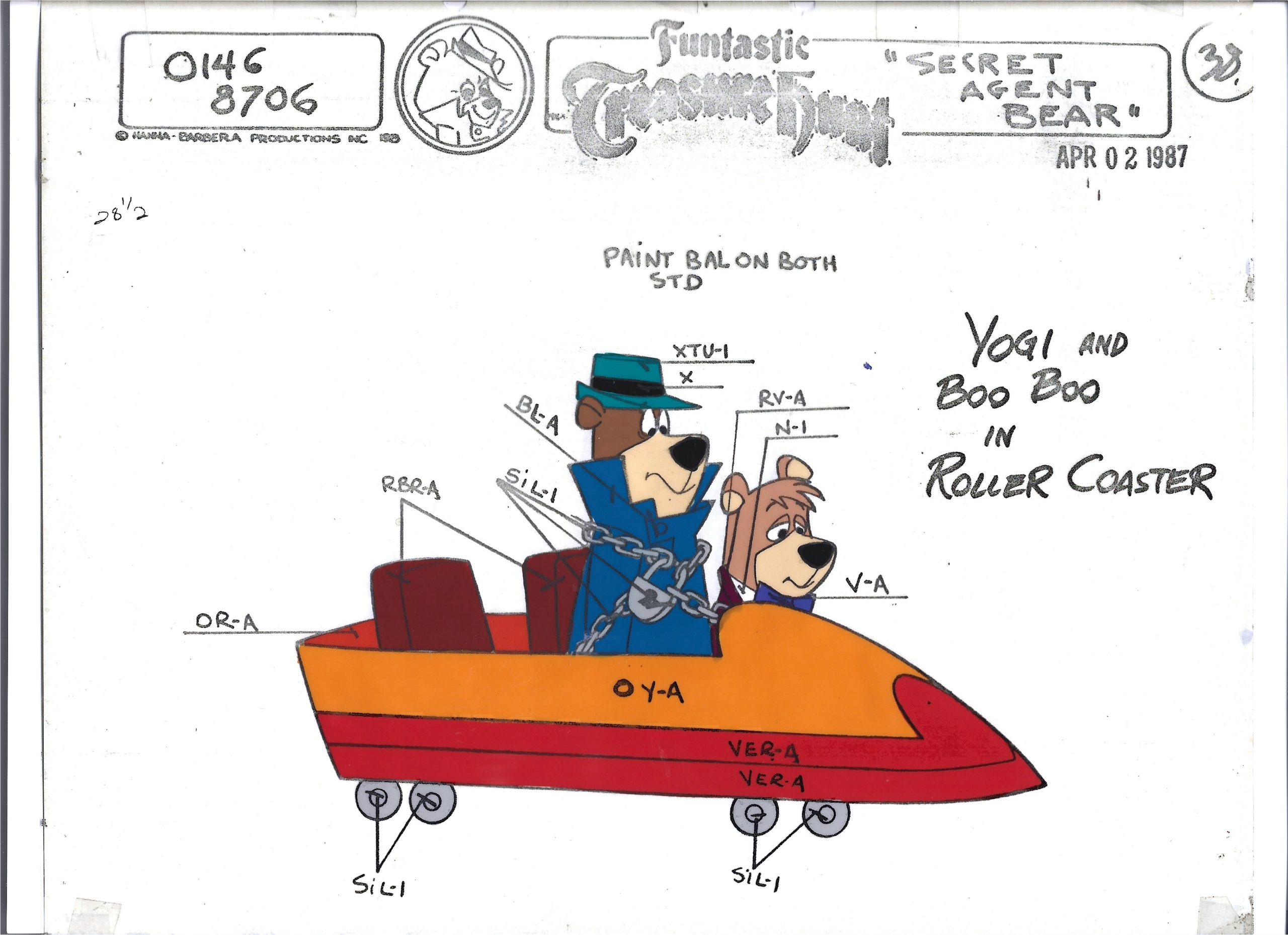 Folia animacyjna z bajki „MIŚ YOGI – YOGI AND BOO BOO IN ROLLER COASTER” – Hanna-Barbera, 1987 r.