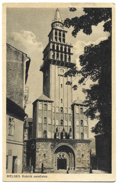 Pocztówka - Bielsko. Kościół parafialny, 1937 r. - obecnie Katedra św. Mikołaja