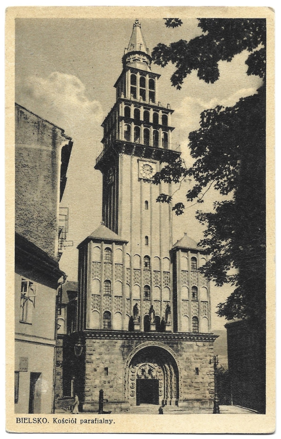 Pocztówka - Bielsko. Kościół parafialny, 1937 r. - obecnie Katedra św. Mikołaja