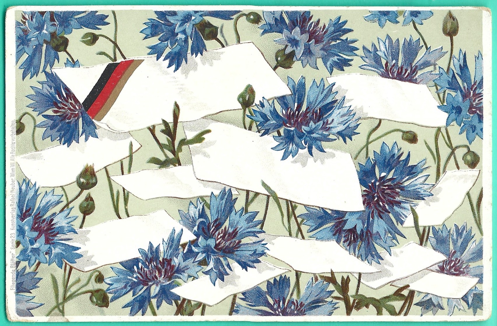 Pocztówka - "Fliegende Blatter" - Latające liście - Chabry