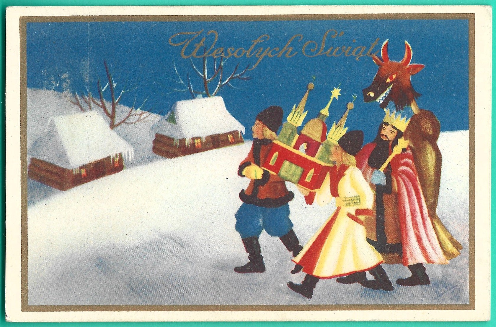 Pocztówka - Wesołych Świąt - kolędnicy