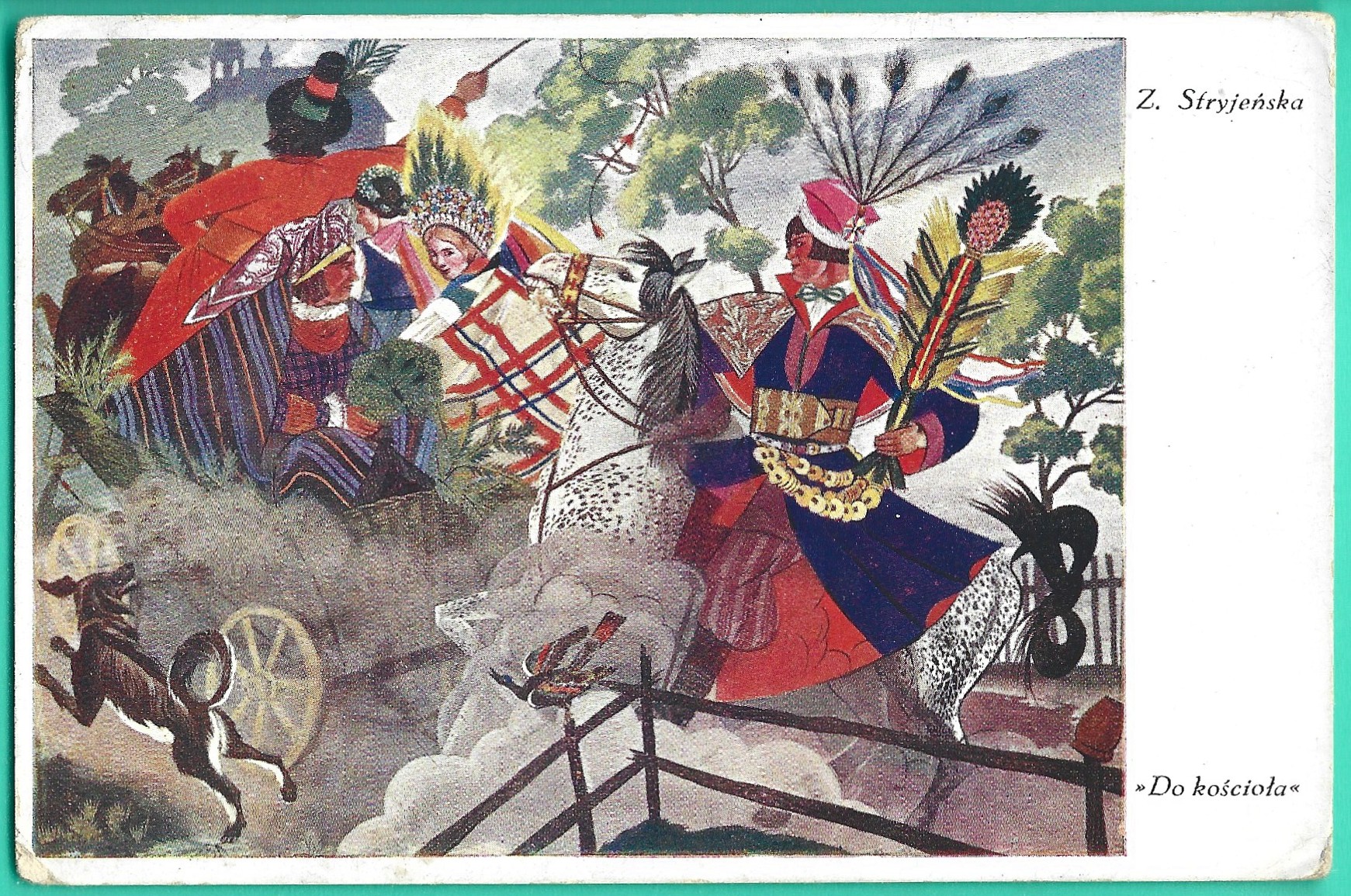 Pocztówka – MALARSTWO POLSKIE – „Do kościoła” Zofia Stryjeńska, 1932r.