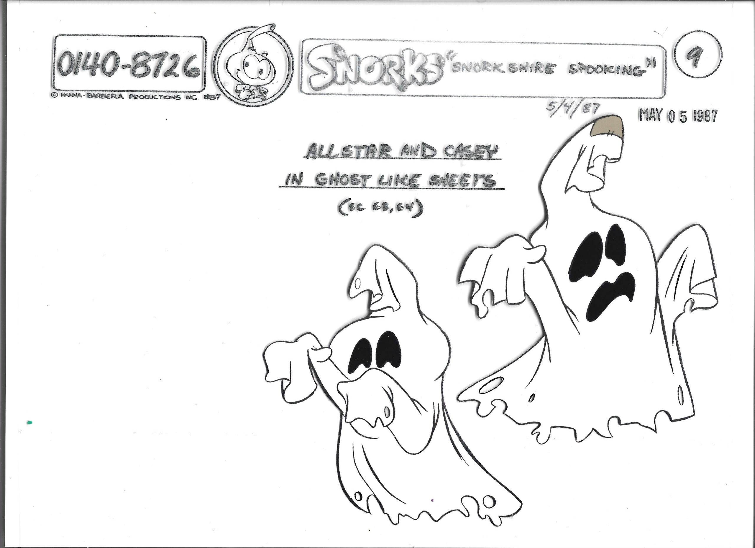 Folia animacyjna SNORKS – SNORKSHIRE SPOOKING: Allstar and Casey in ghost like sheets -1987 r.