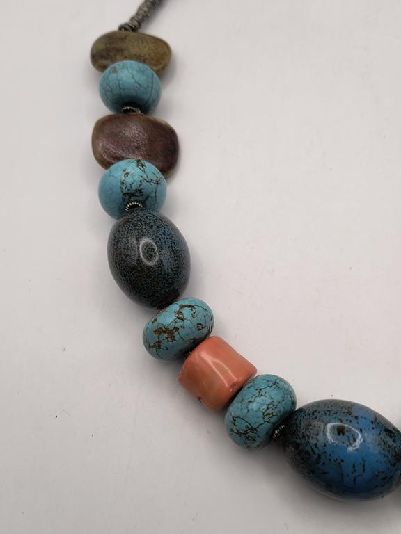 Duży naszyjnik z korali i turkusów