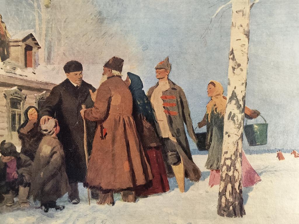 Plakat propagandowy "Lenin z chłopami" V. G Tsyplakov, 1960 r., Rosja