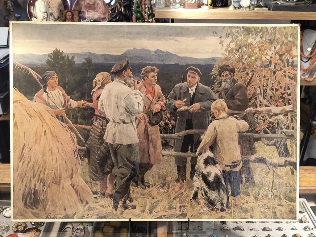 Plakat propagandowy "W. I. Lenin wśród chłopów wsi Szuszenski" - mal. V. N. Basov