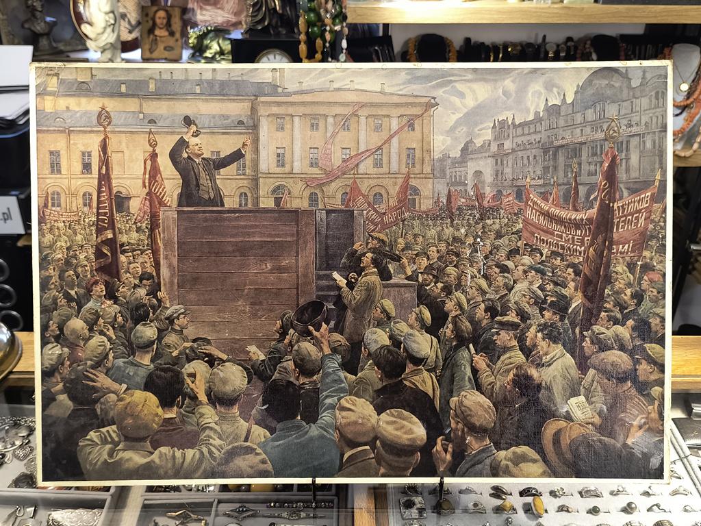 Plakat propagandowy - Lenin przemawia na Placu Teatralnym w Moskwie 5 maja 1920 roku - mal. I.I.Brodski