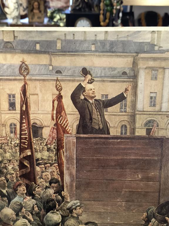 Plakat propagandowy - Lenin przemawia na Placu Teatralnym w Moskwie 5 maja 1920 roku - mal. I.I.Brodski