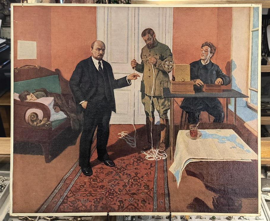 Plakat propagandowy - W. I. LENIN dyktujący telegram - mal. Igor Grabar