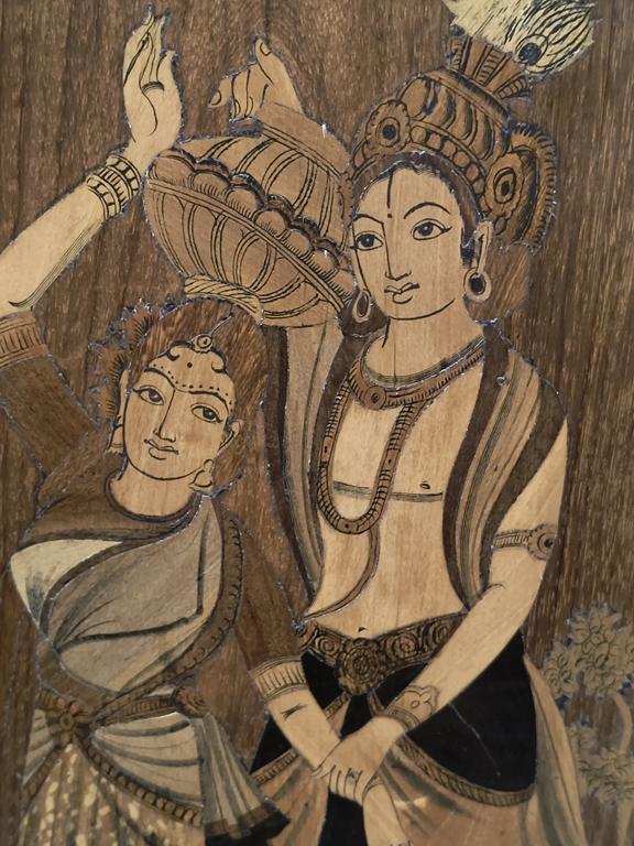 Obraz drewniany, intarsja - Indie