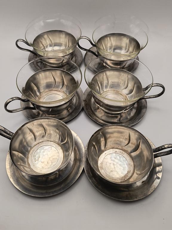 Zestaw szklanek w koszyczkach, z podstawkami - WMF, Niemcy