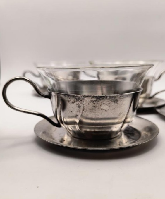 Zestaw szklanek w koszyczkach, z podstawkami - WMF, Niemcy