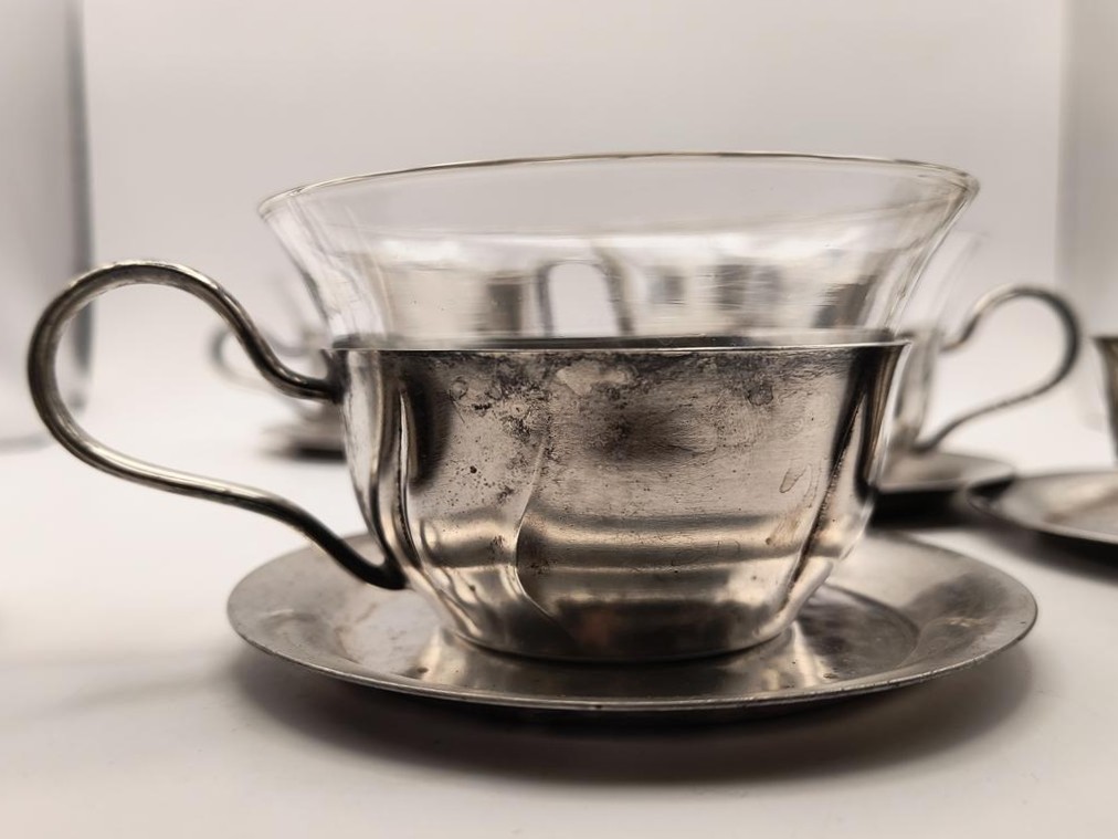 Zestaw szklanek w koszyczkach, z podstawkami - WMF, Niemcy