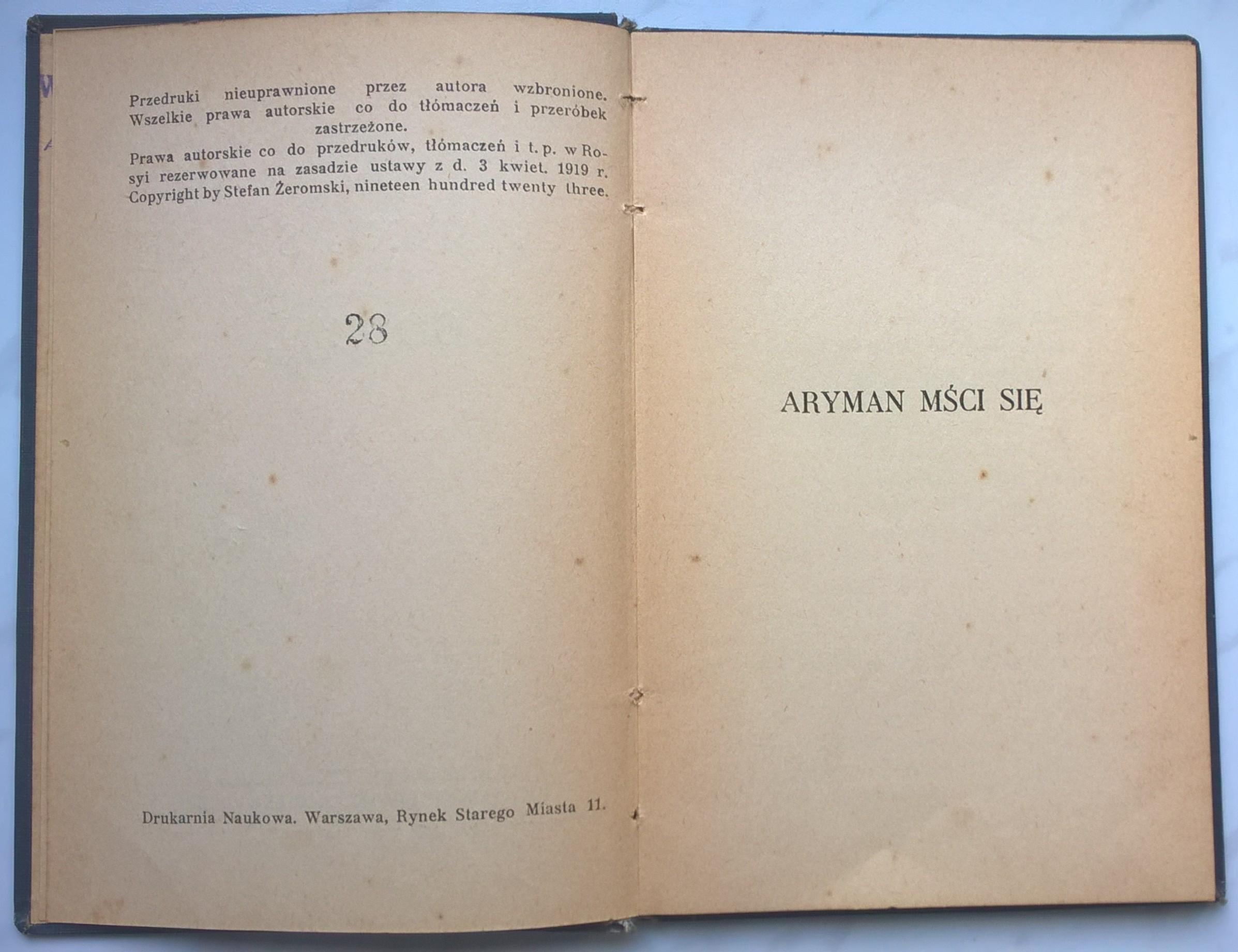 Książka - Stefan Żeromski "Aryman mści się, Godzina", 1923 r.