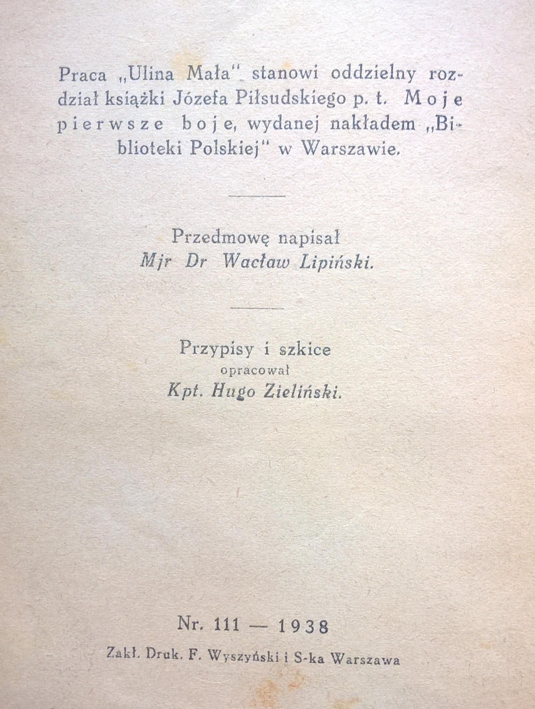 Książka "Ulina Mała" Józef Piłsudski, 1938r.