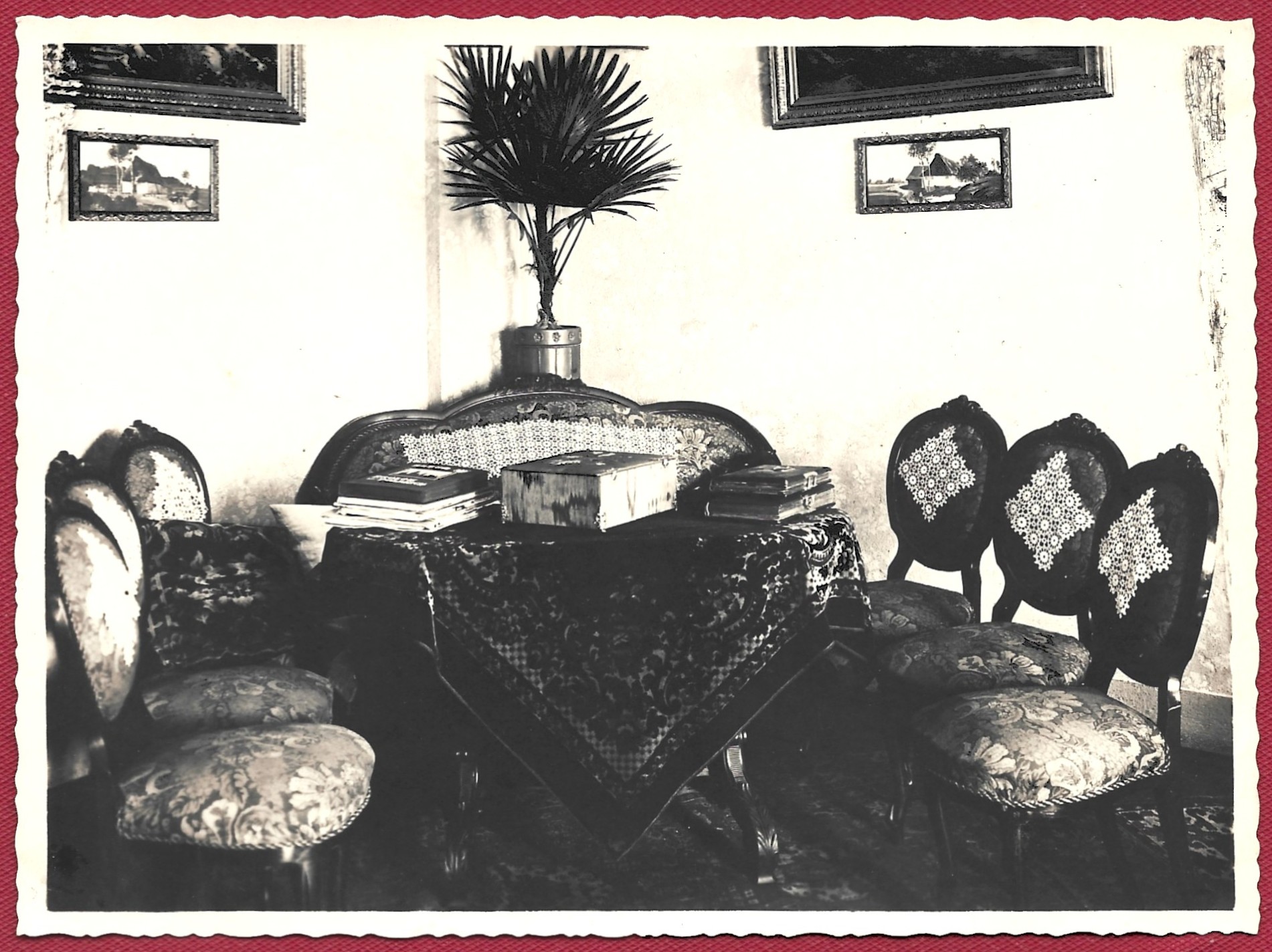 Zdjęcie – wnętrze mieszkania z palmą, 1900-1915