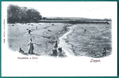Pocztówka - Zoppot. Strandleben u. Bader - Sopot. Życie na plaży i kąpiele