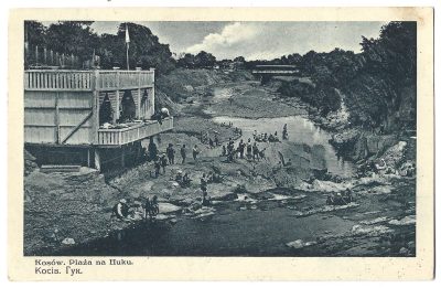 Pocztówka - Kosów. Plaża na Huku, 1931 r. - Kresy wschodnie