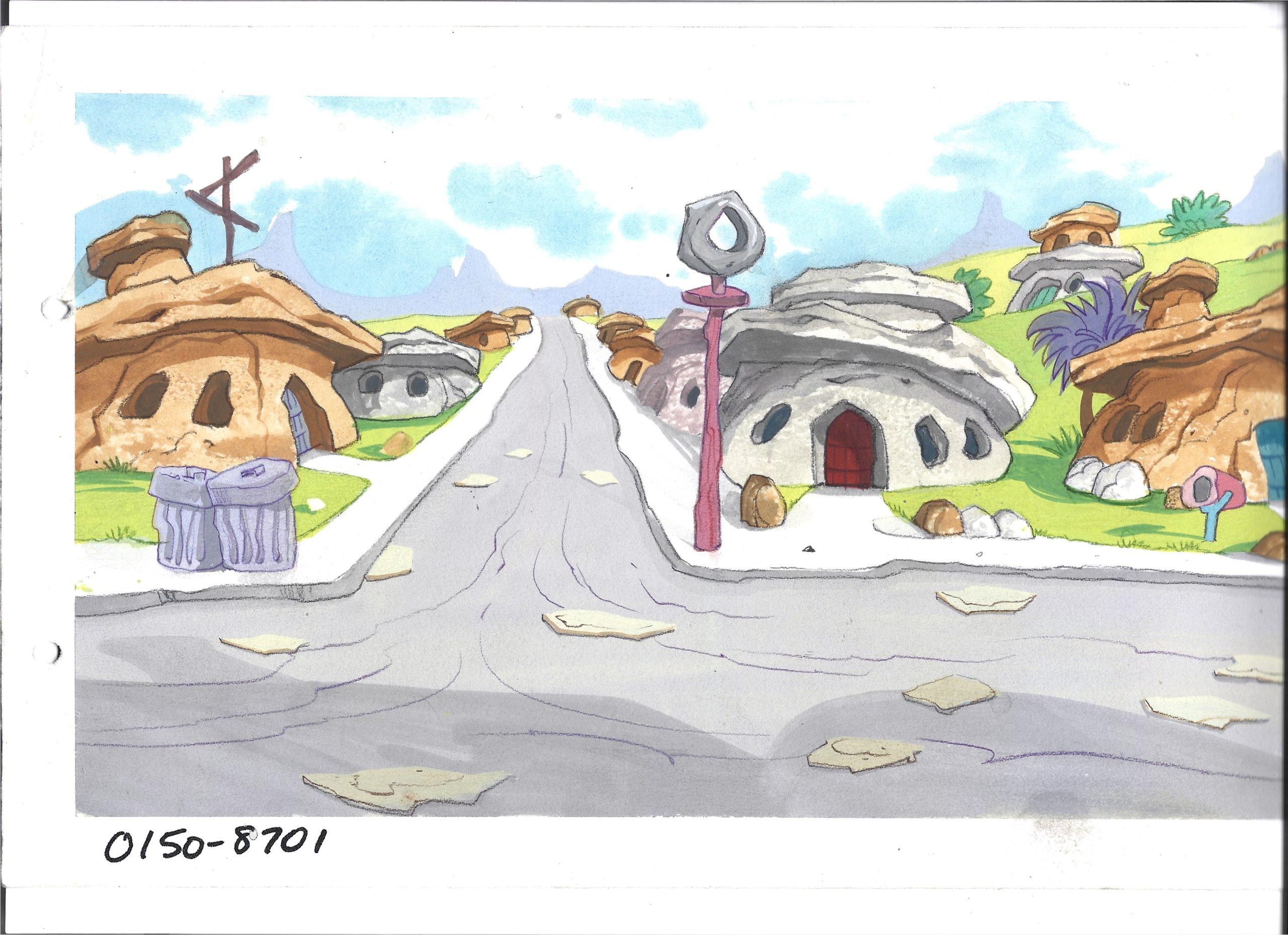 Oryginalne tło animacyjne z bajki THE FLINTSTONE KIDS - The Flintstone Fake Ache