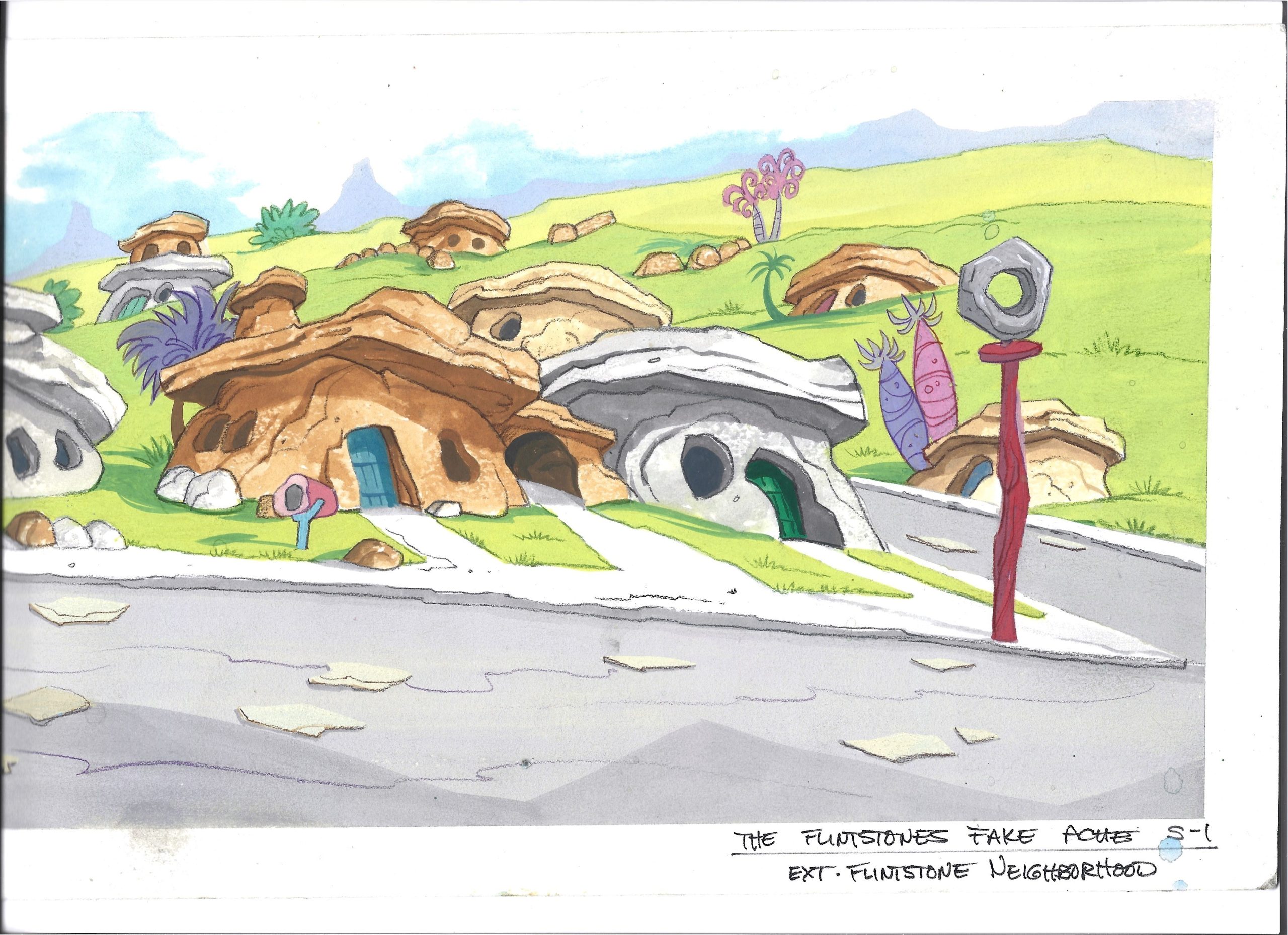 Oryginalne tło animacyjne z bajki THE FLINTSTONE KIDS - The Flintstone Fake Ache