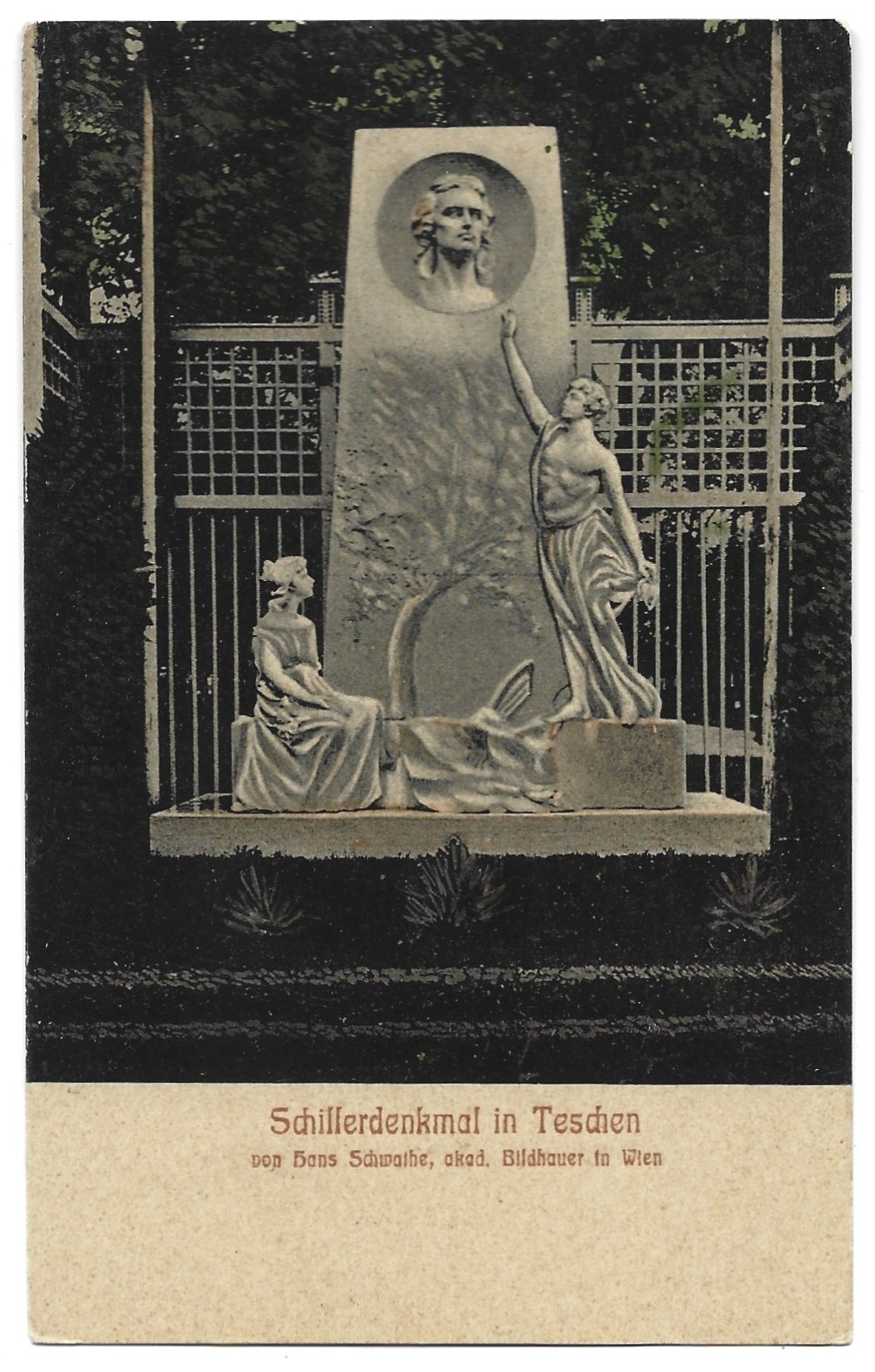 Pocztówka - Schillerdenkmal in Teschen - Pomnik Schillera w Cieszynie