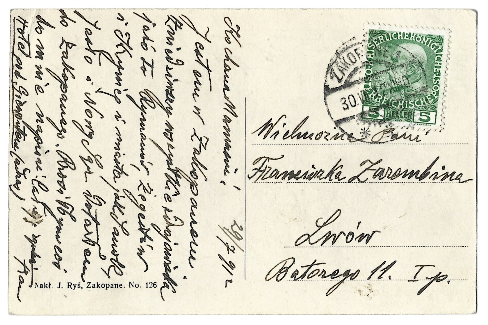 Pocztówka - Zakopane. Hotel pod Giewontem, 1912 r.