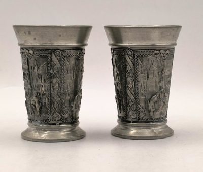 Kieliszki cynowe, bogato zdobione - ZINN BECKER, Stuttgart, Niemcy