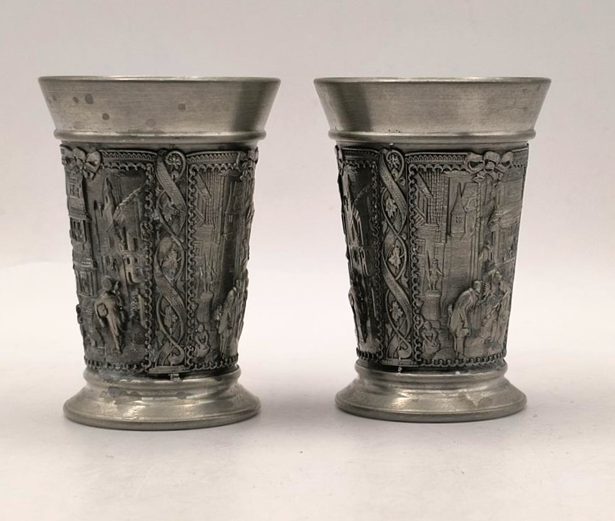 Kieliszki cynowe, bogato zdobione - ZINN BECKER, Stuttgart, Niemcy