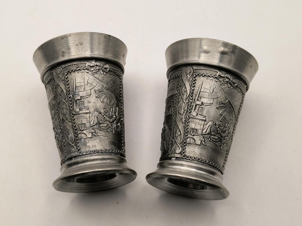 Kieliszki cynowe, bogato zdobione - ZINN BECKER, Stuttgart, Niemcy