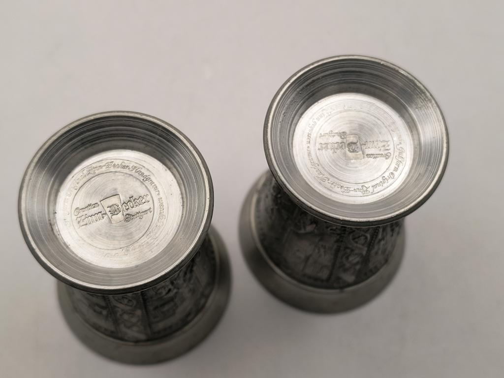 Kieliszki cynowe, bogato zdobione - ZINN BECKER, Stuttgart, Niemcy