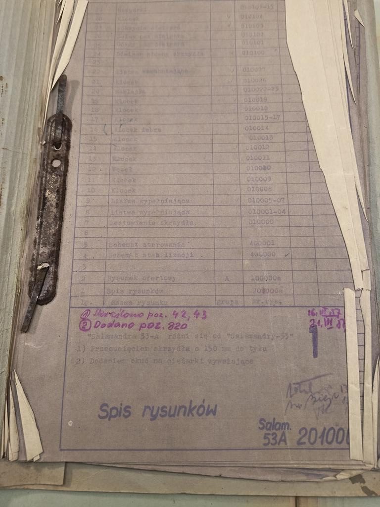 Oryginalne plany konstrukcyjne - szybowiec Salamandra 49 i 53