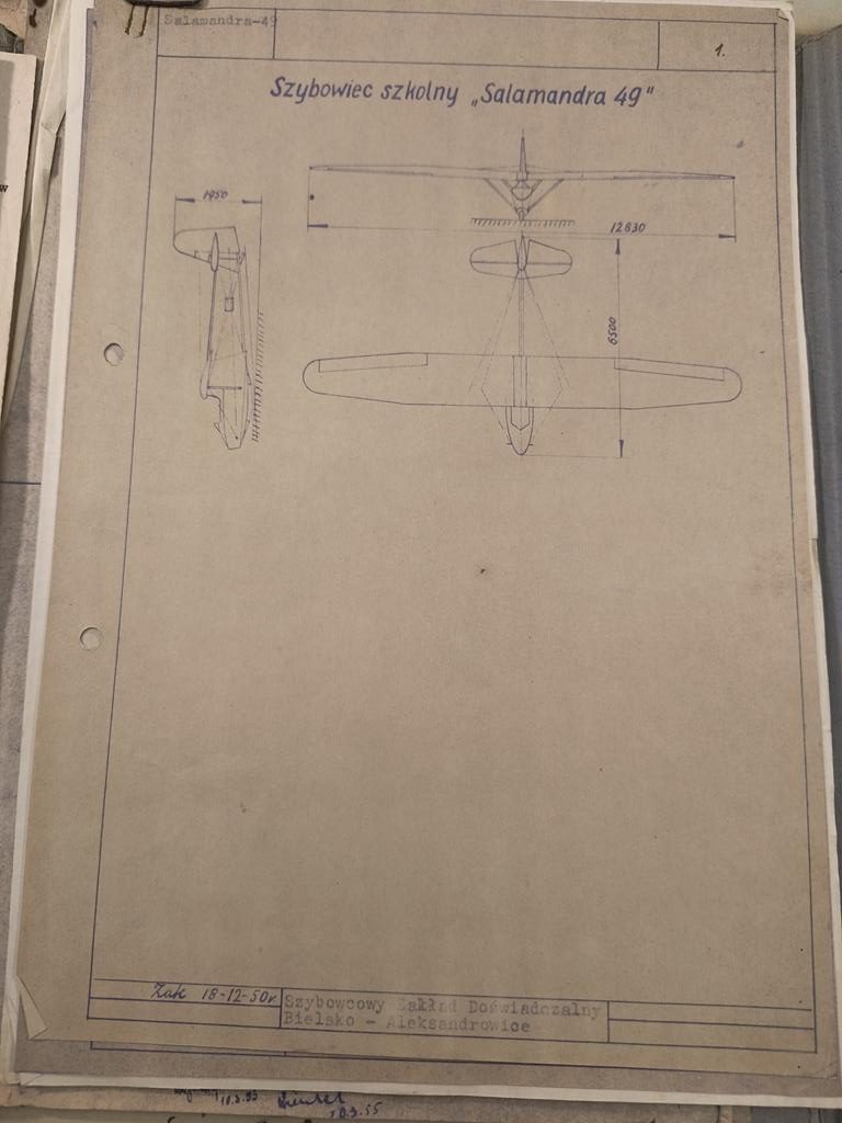 Oryginalne plany konstrukcyjne - szybowiec Salamandra 49 i 53