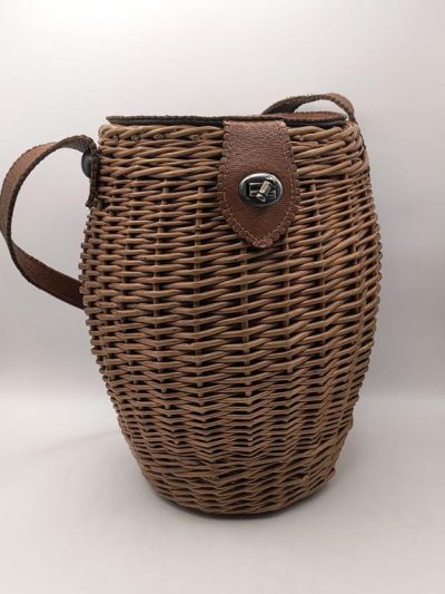 Koszyk piknikowy, torebka wiklinowa - PRL