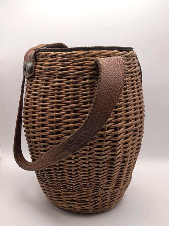 Koszyk piknikowy, torebka wiklinowa - PRL