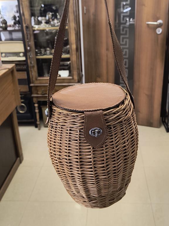 Koszyk piknikowy, torebka wiklinowa - PRL