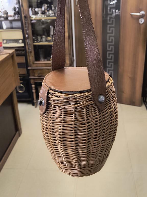 Koszyk piknikowy, torebka wiklinowa - PRL