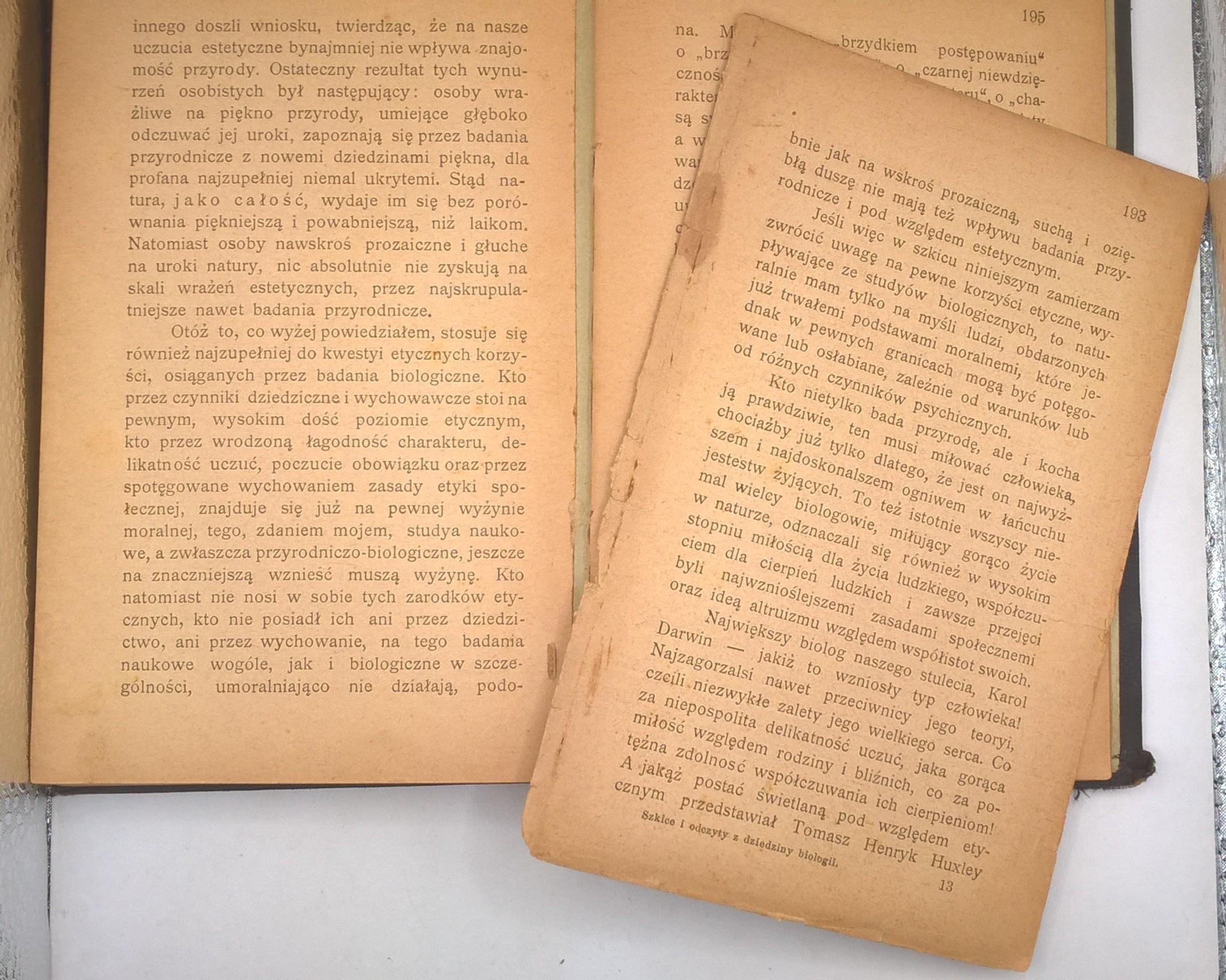Książka "Szkice i odczyty z dziedziny biologii" Józef Nusbaum, 1900 r.