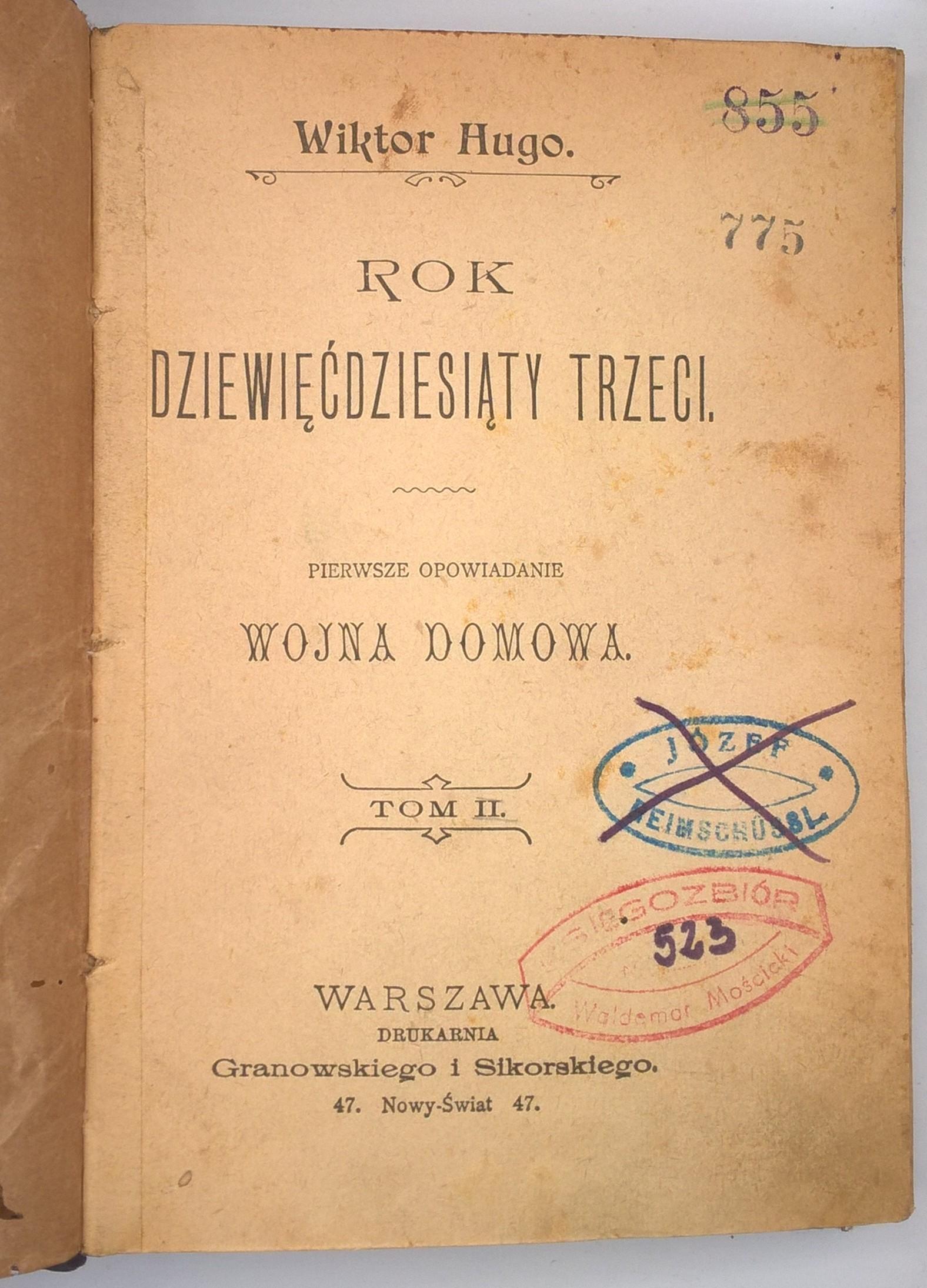 Książka - "Rok dziewięćdziesiąty trzeci - Wojna domowa" Wiktor Hugo